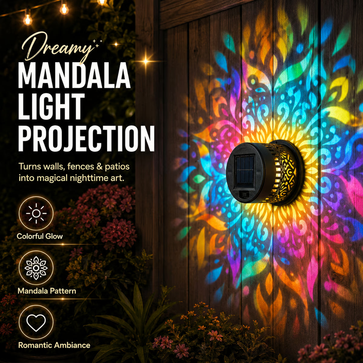 Product photo of solar mandala wall light