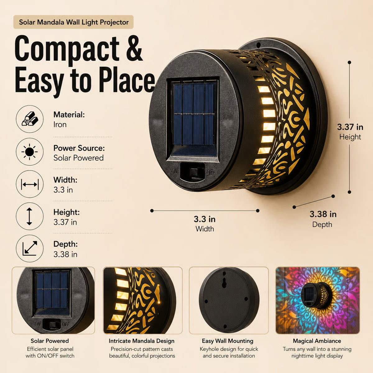 Product photo of solar mandala wall light