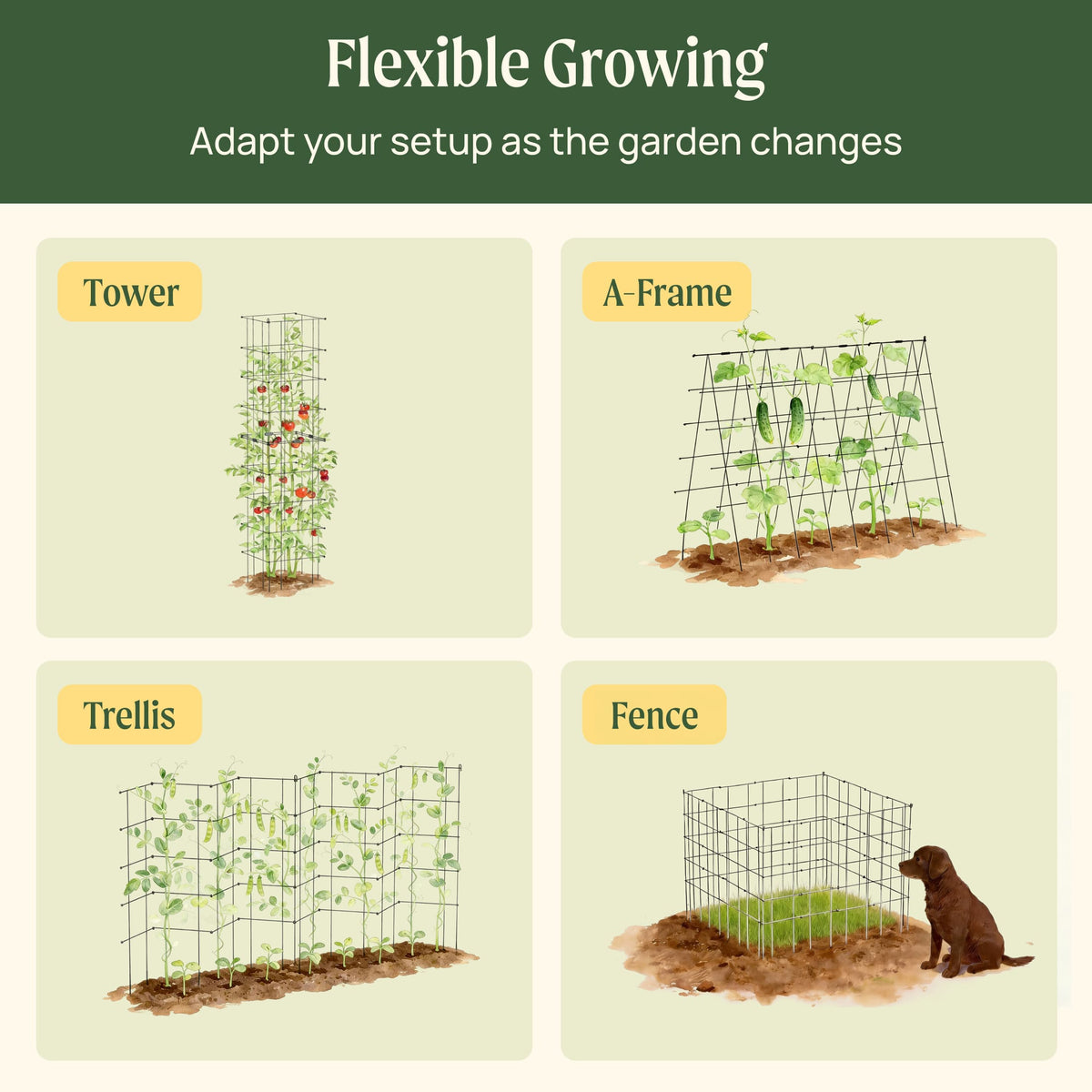 Product photo of modular square tomato cages, 14.5 inches