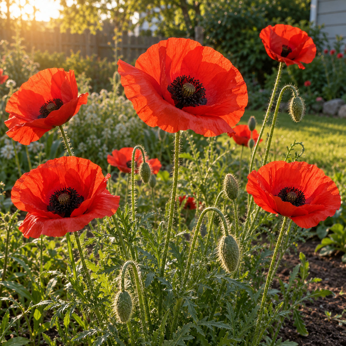 American Legion Corn Poppy Seeds growing in a home garden