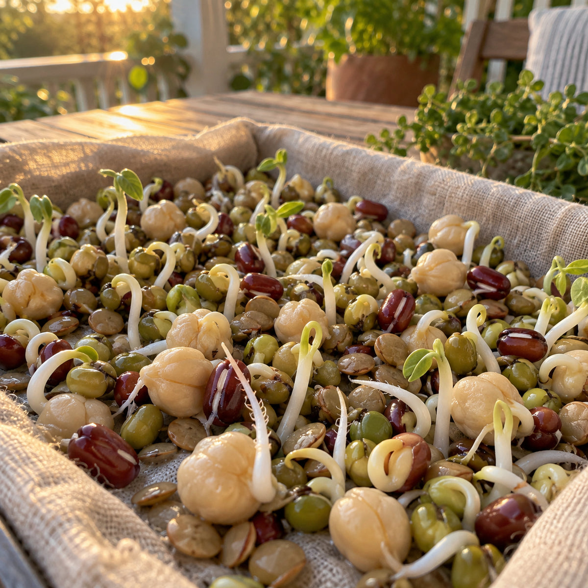 Bean Mix Sprouting Seeds growing in a home garden