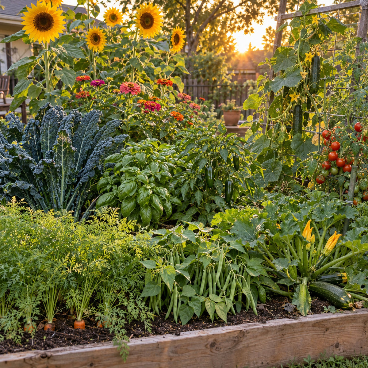 Beginner Garden Seed Bundle growing in a home garden