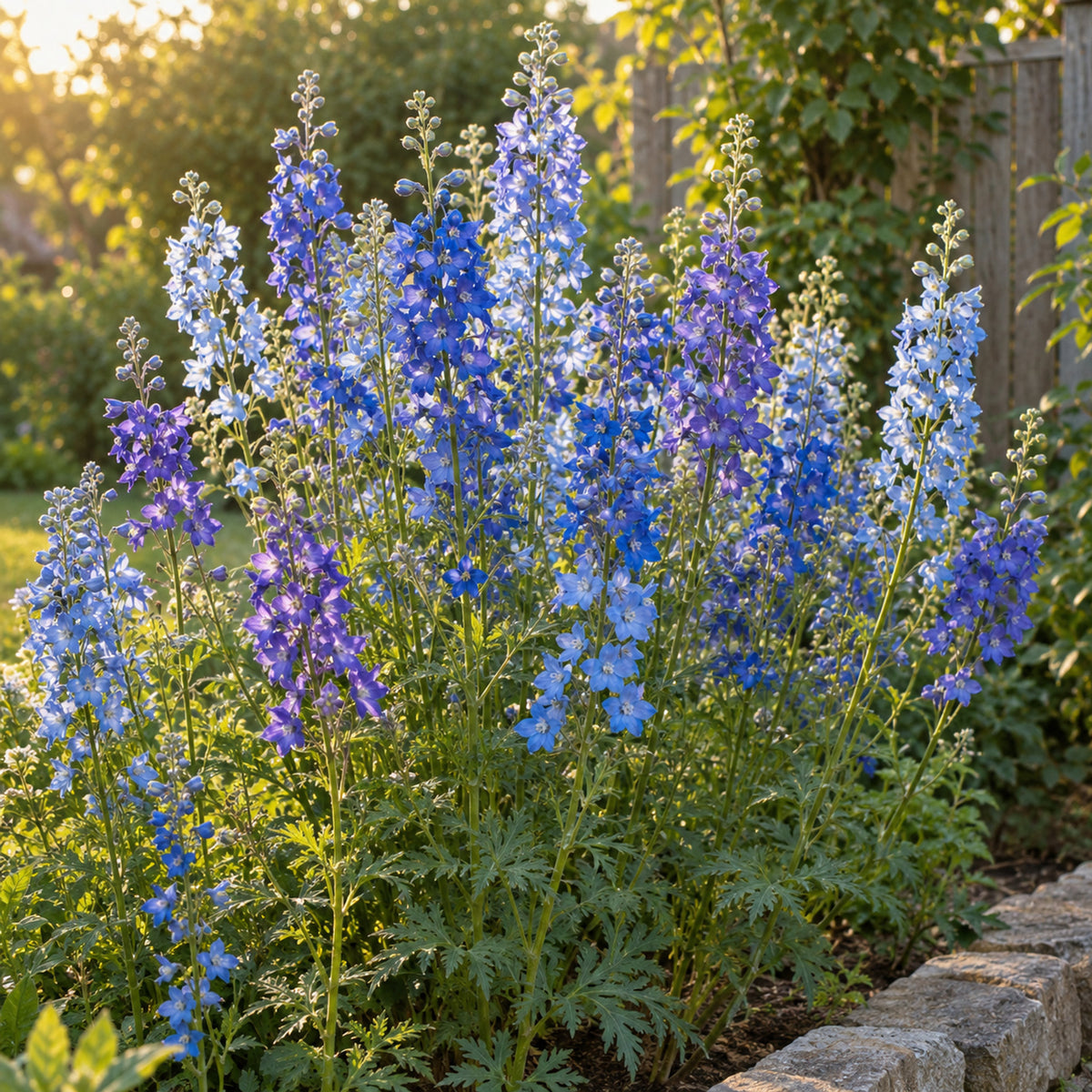 Blue Larkspur Blend Seeds growing in a home garden
