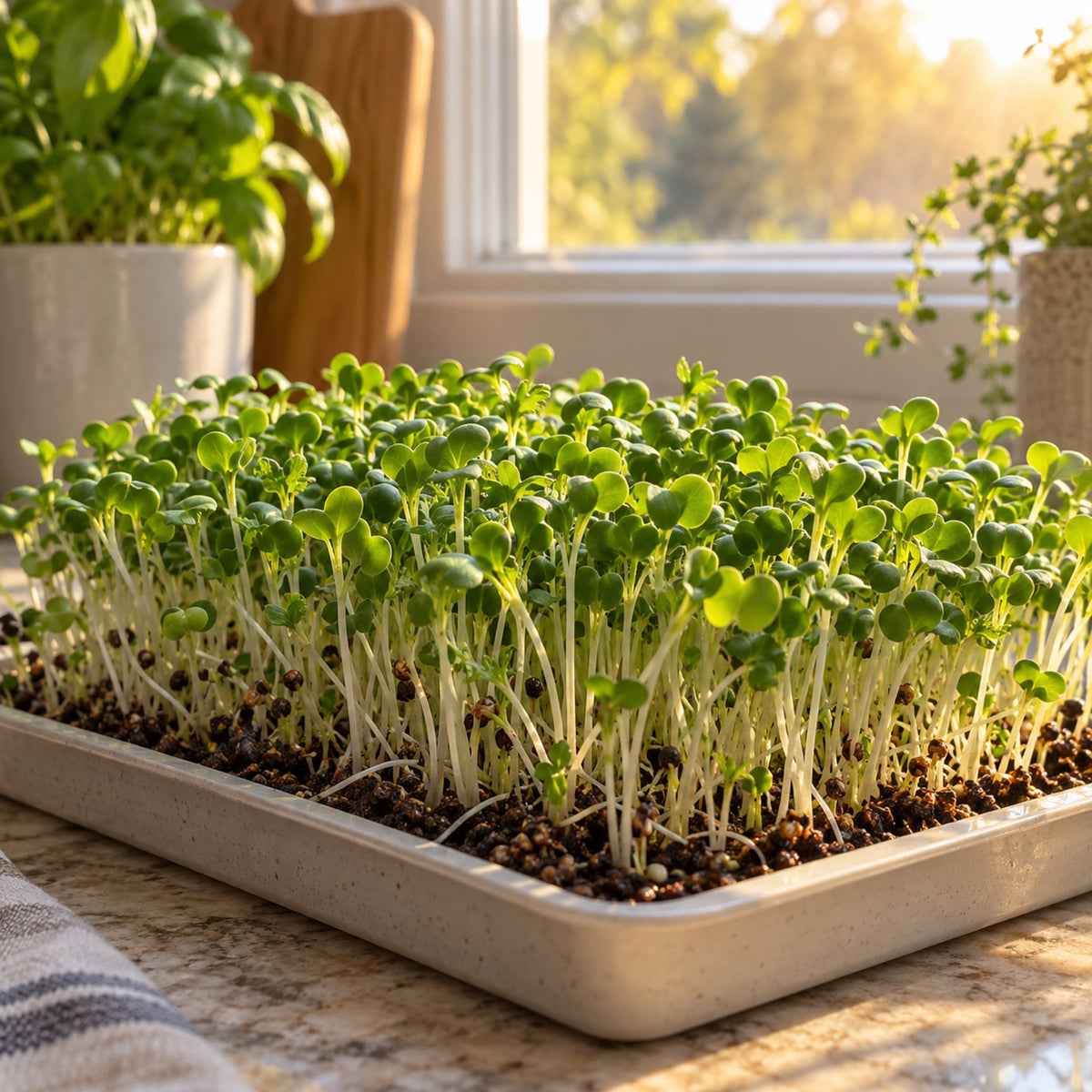 Broccoli Sprouts Seeds growing in a home garden