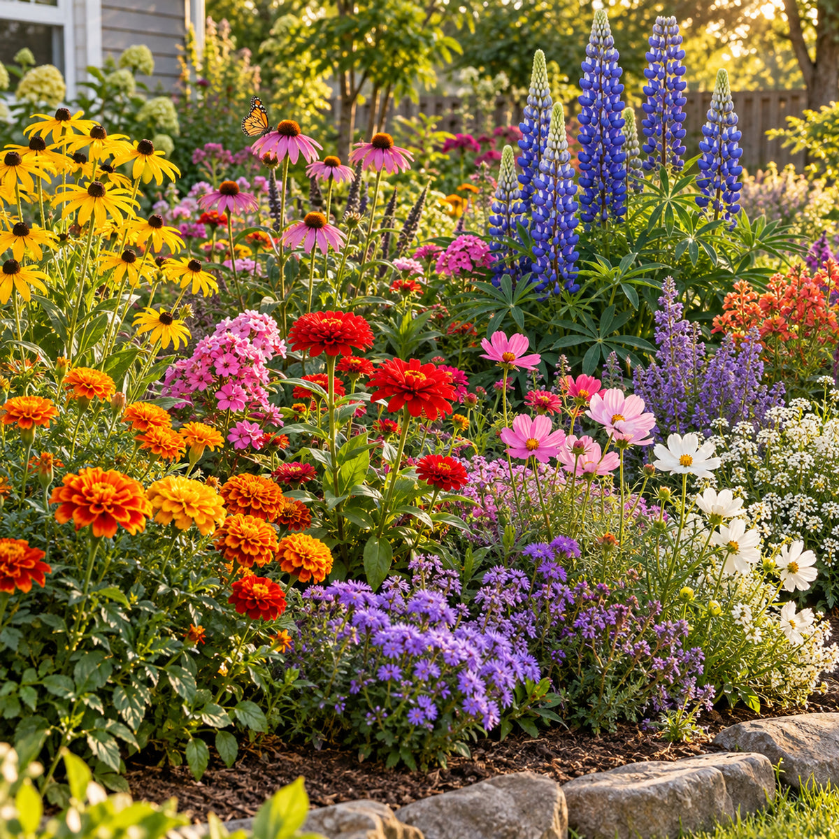 Butterfly Garden Flower Mix Seeds growing in a home garden