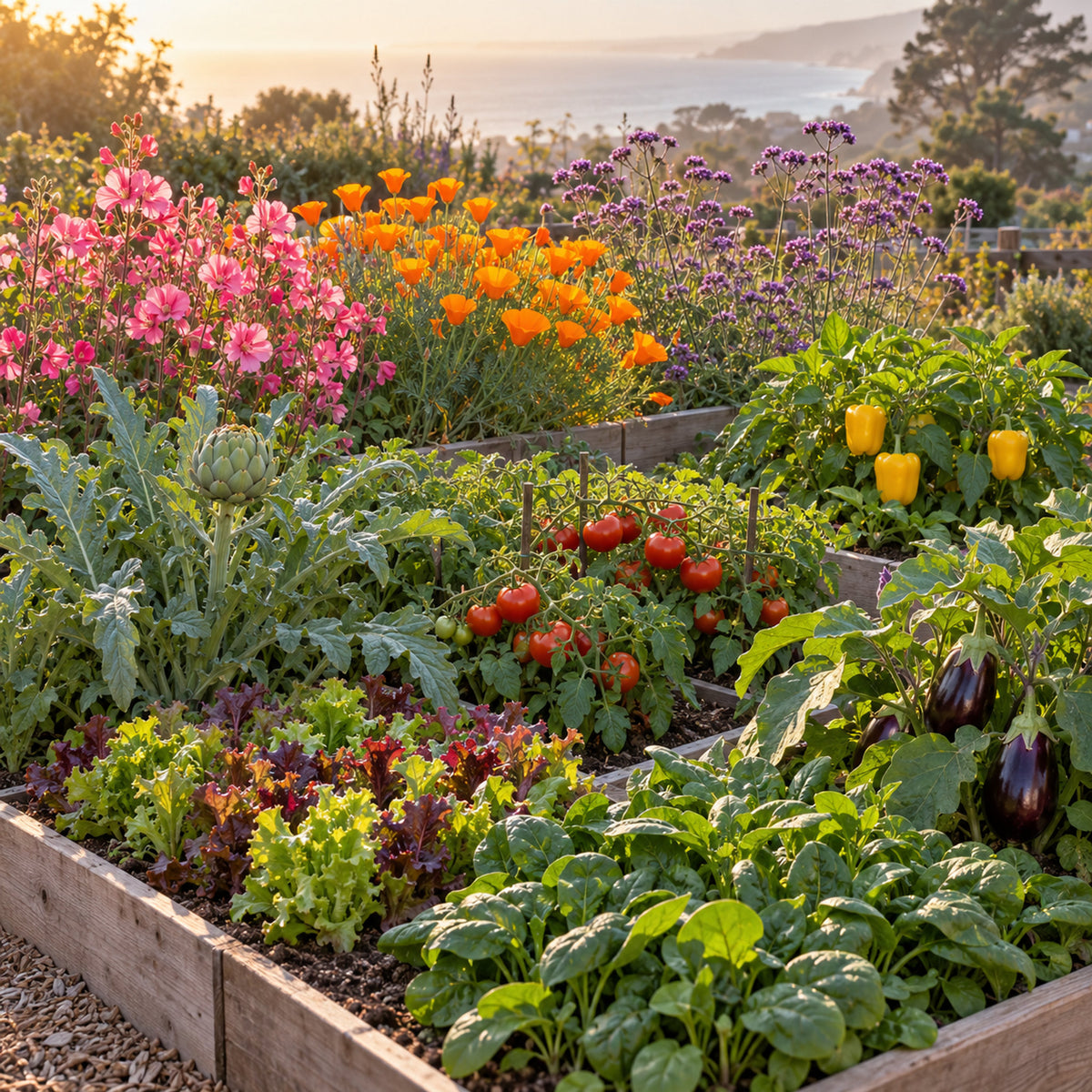 Coastal California Garden Seed Bundle growing in a home garden