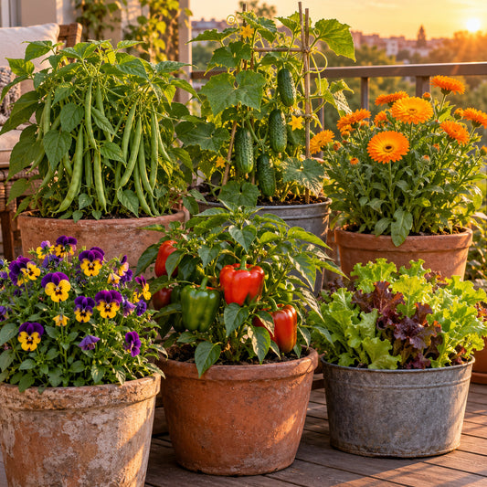 Container Garden Seed Bundle growing in a home garden