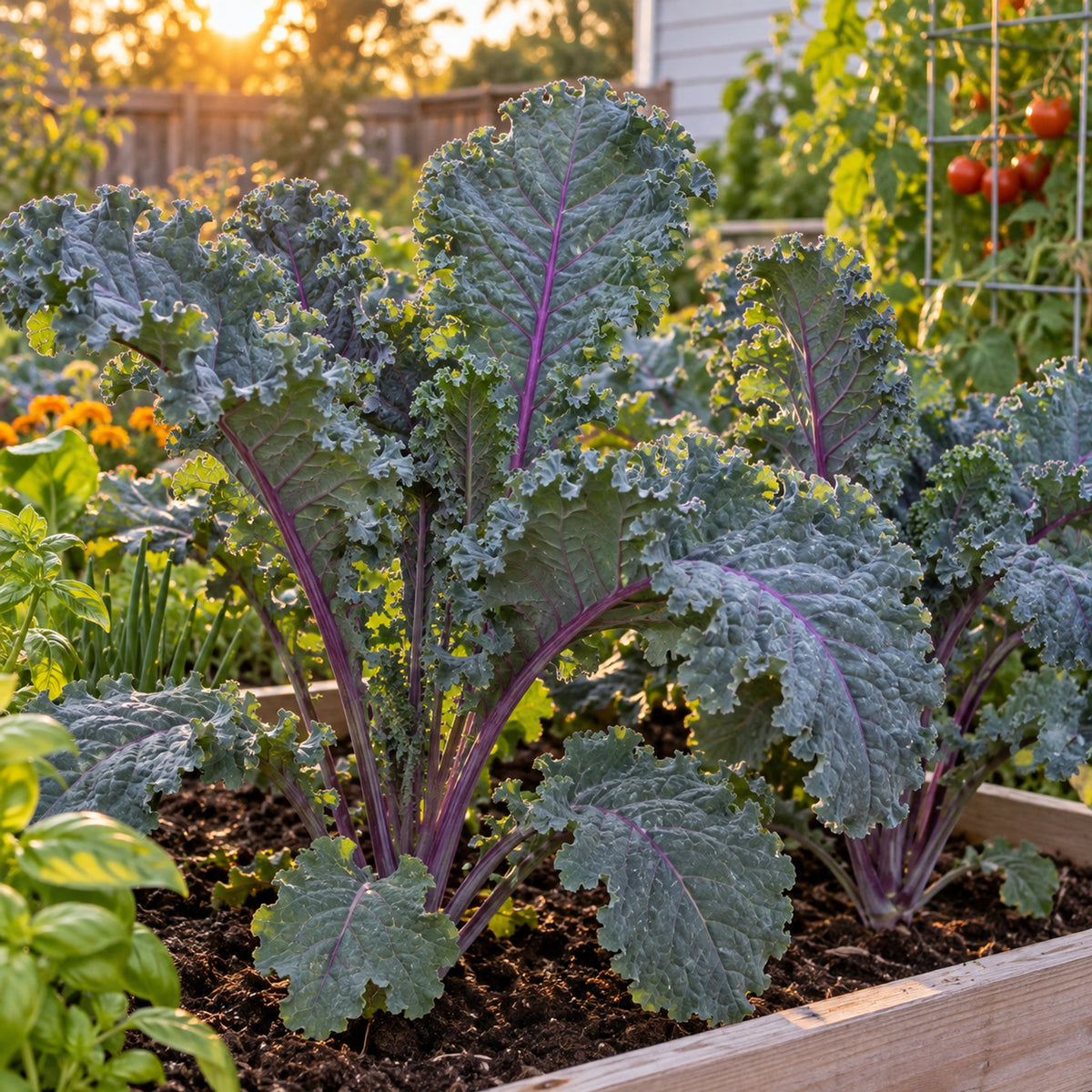 Dazzling Blue Kale Seeds growing in a home garden