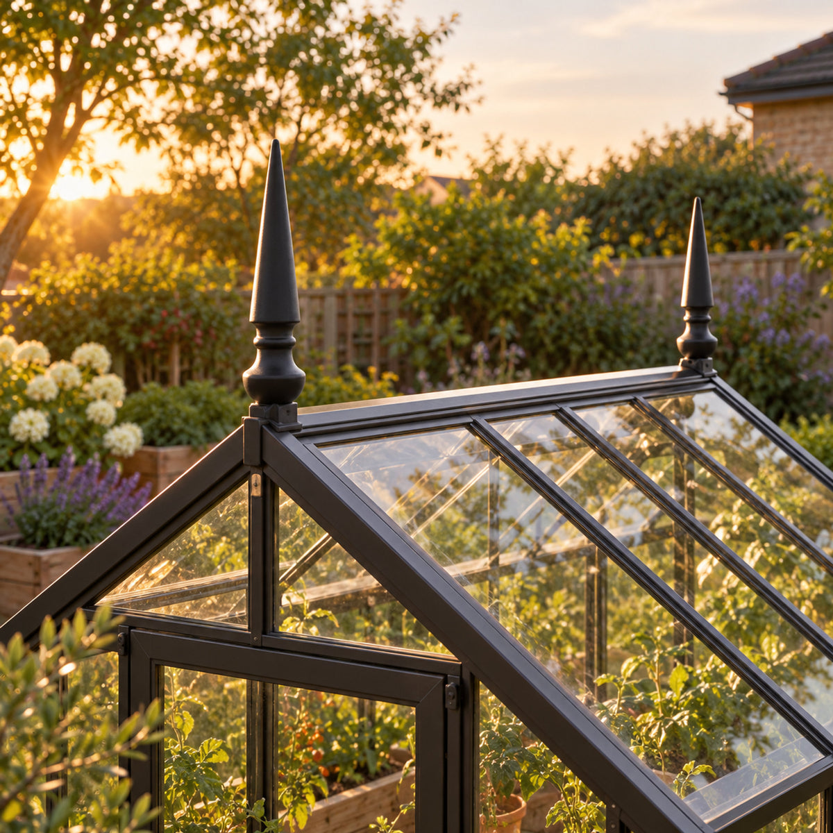 Decorative Greenhouse Finials, 2 Pack in use in a home garden