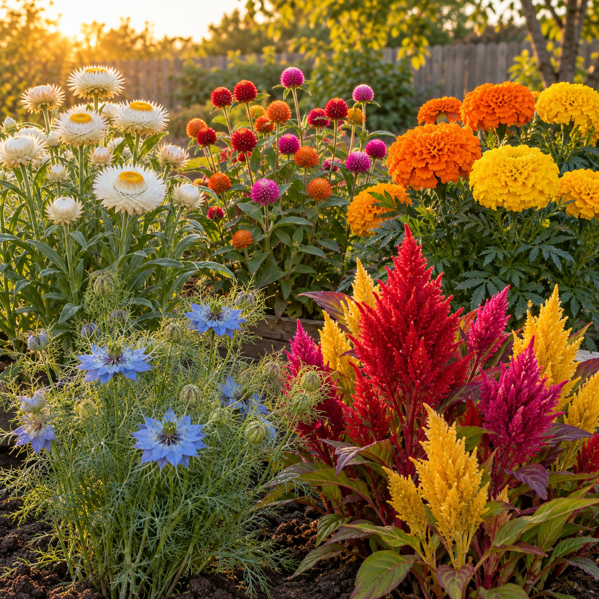 Dried Flower Garden Seed Bundle growing in a home garden