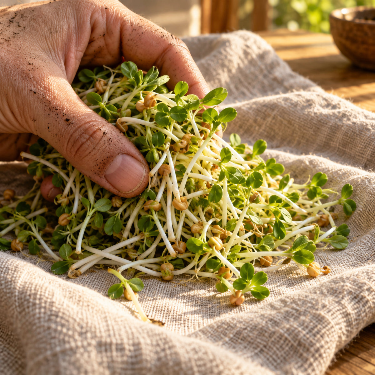 Fenugreek Sprouts Seeds harvest up close
