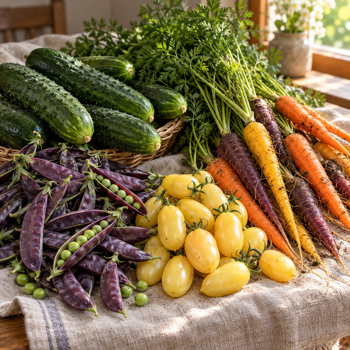 Fresh Snack Vegetable Seed Bundle harvest up close