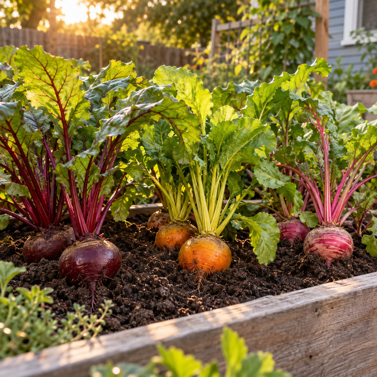 Gourmet Beet Blend Seeds growing in a home garden