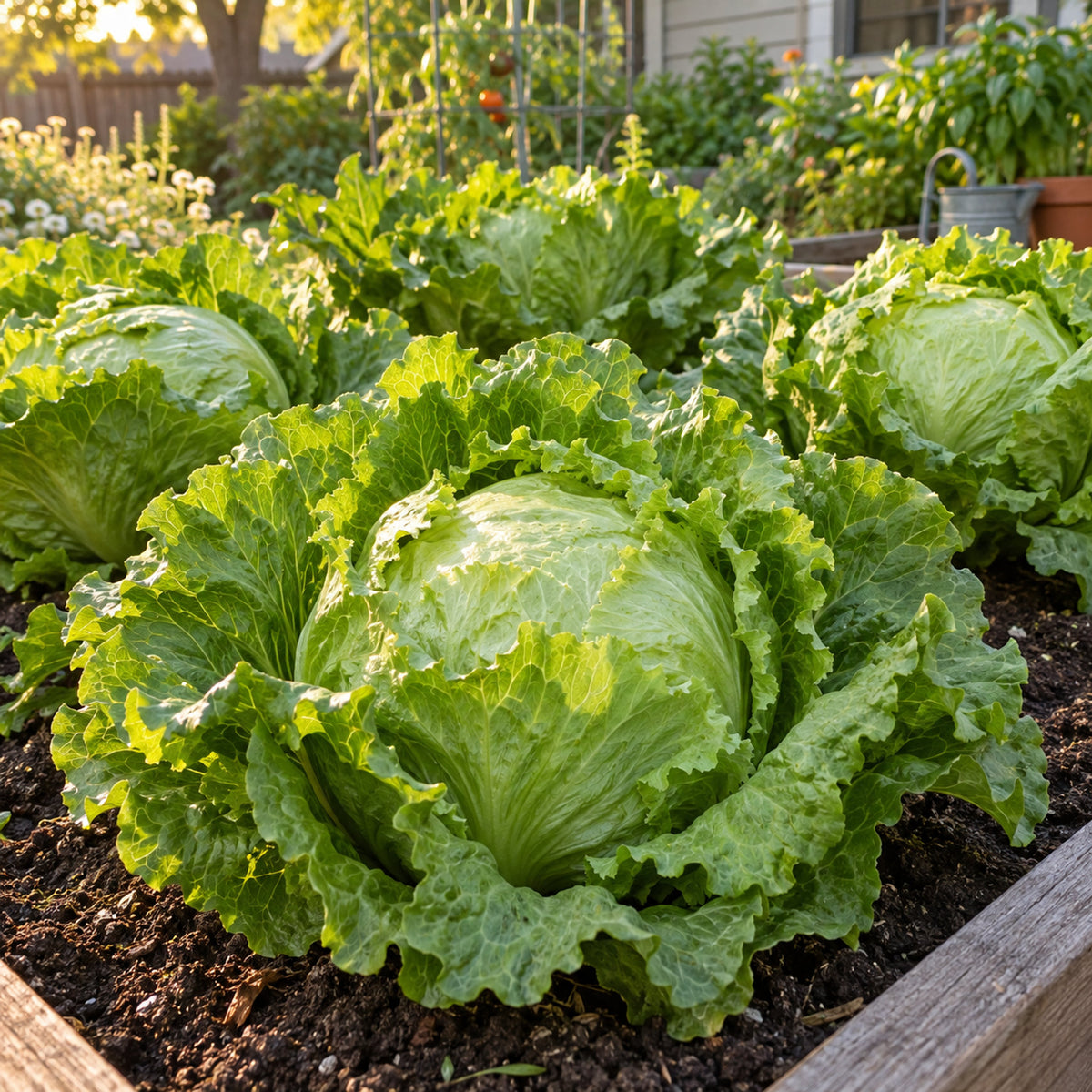 Great Lakes 118 Crisphead Lettuce Seeds growing in a home garden