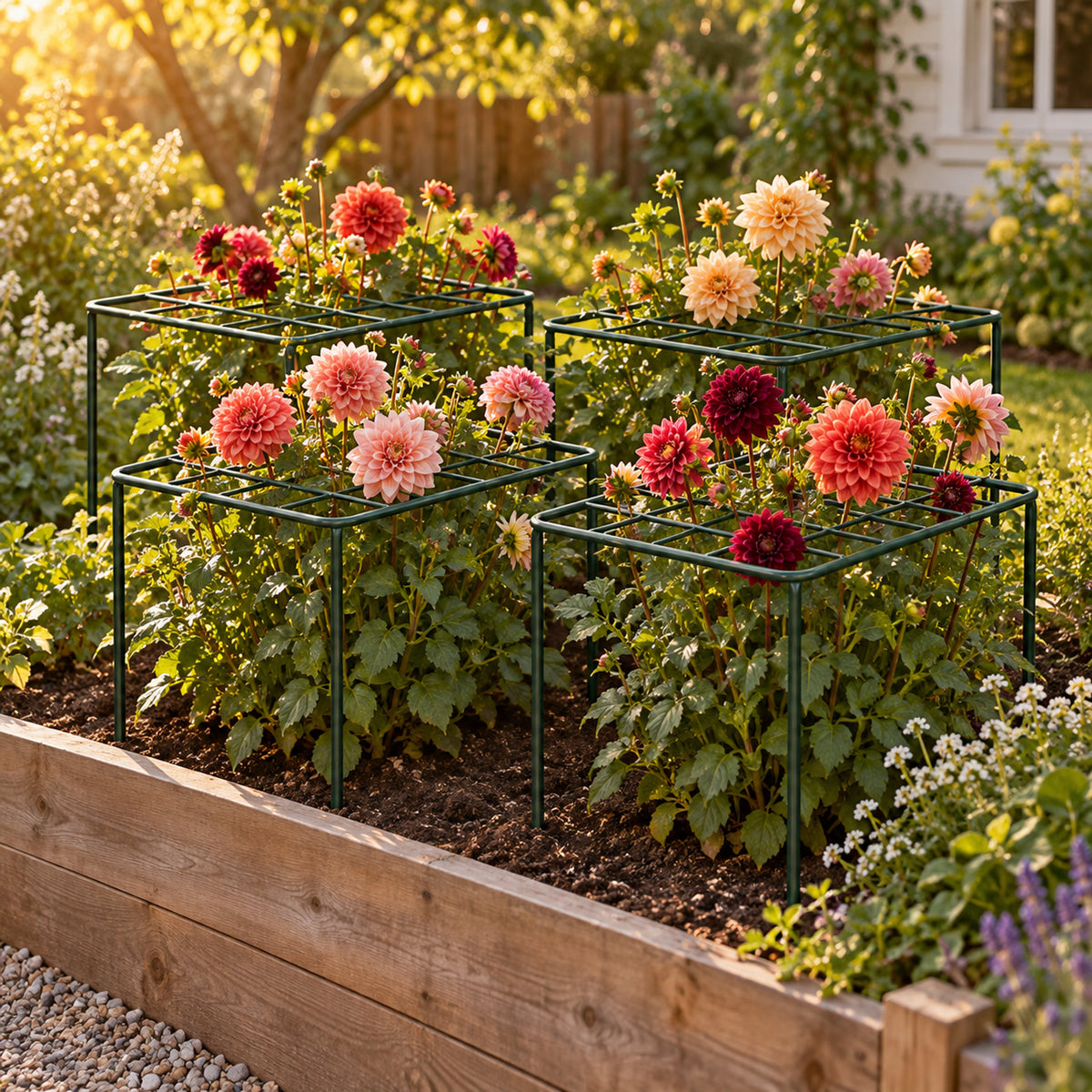 Grid Grow-Through Plant Supports, 4 Pack in use in a home garden