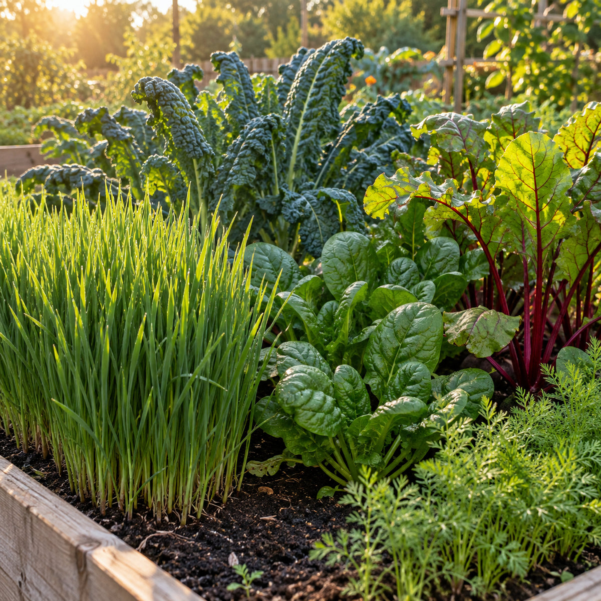 Juicing Greens And Roots Seed Bundle growing in a home garden