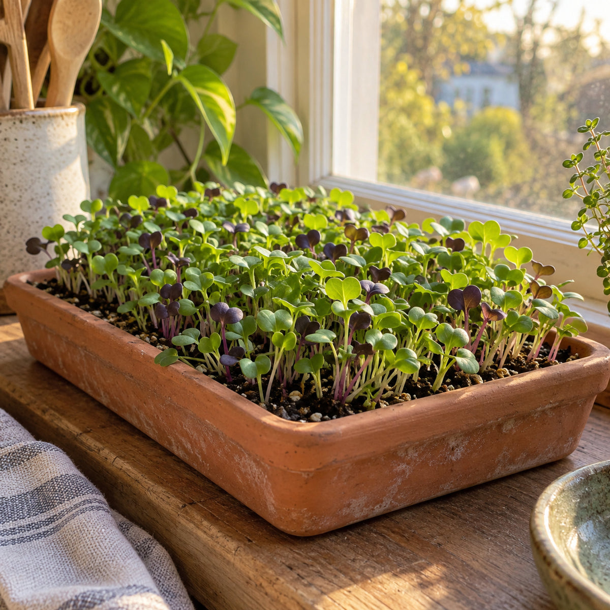 Mellow Microgreens Blend Seeds growing in a home garden