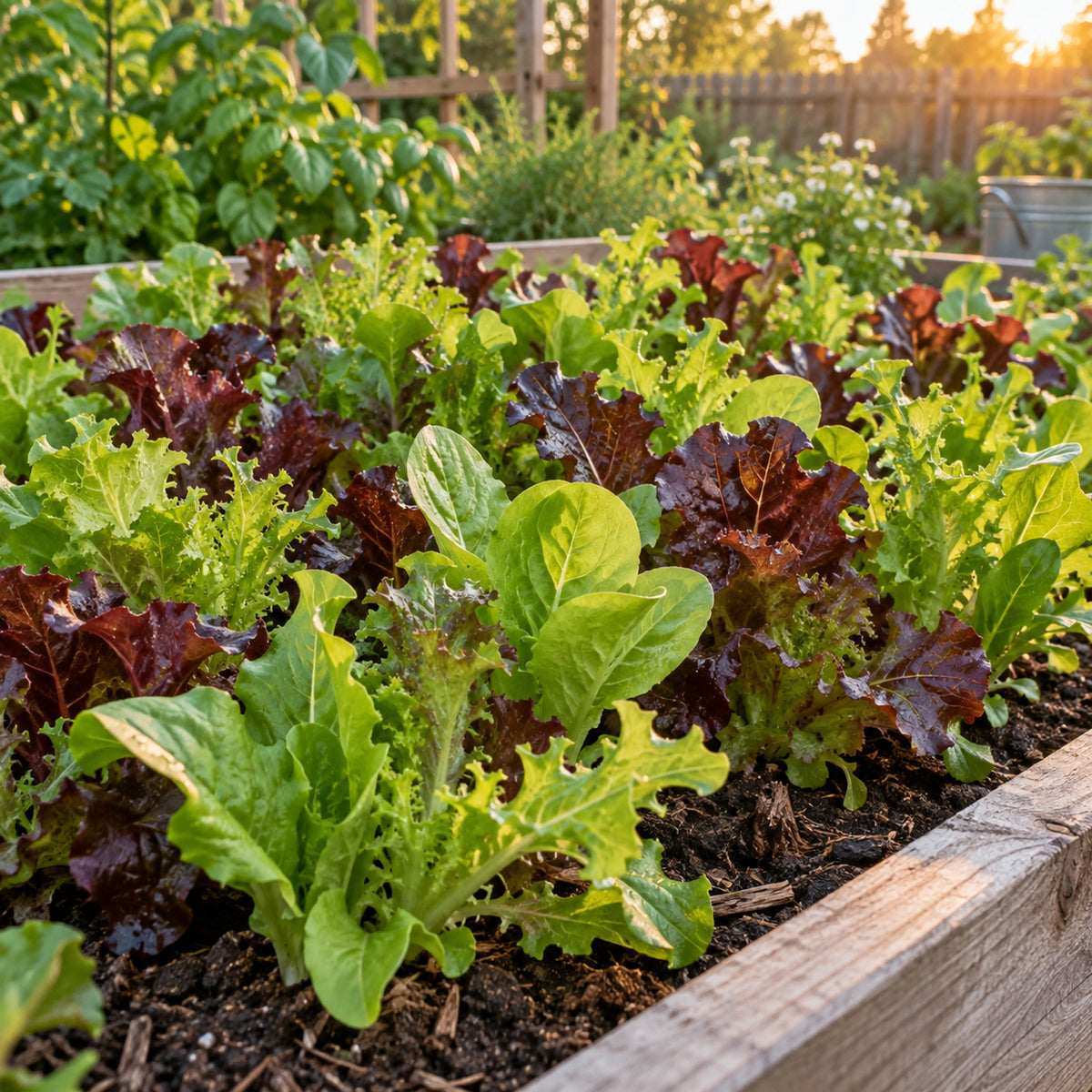 Mesclun Six Lettuce Blend Seeds growing in a home garden