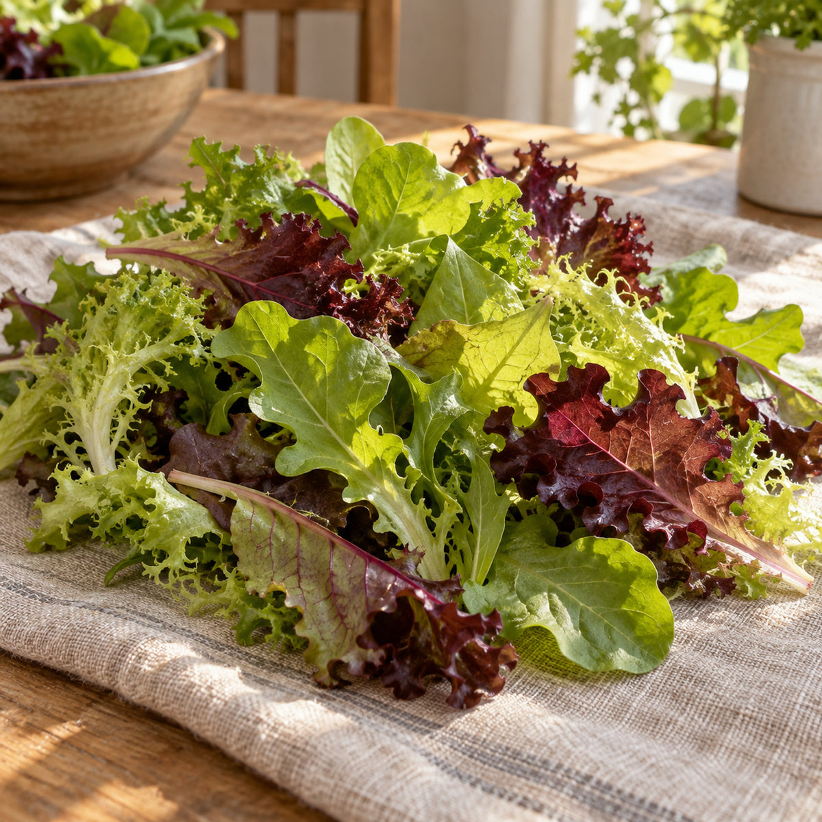 Mesclun Six Lettuce Blend Seeds harvest up close