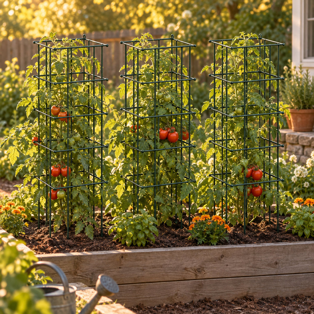 Modular Square Tomato Cages, 14.5 Inches in use in a home garden
