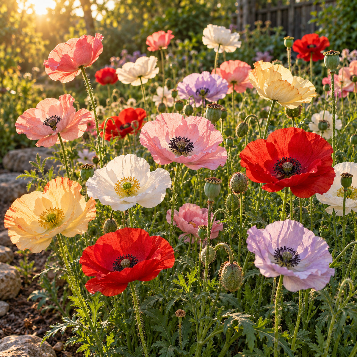 Mother of Pearl Poppy Seeds growing in a home garden