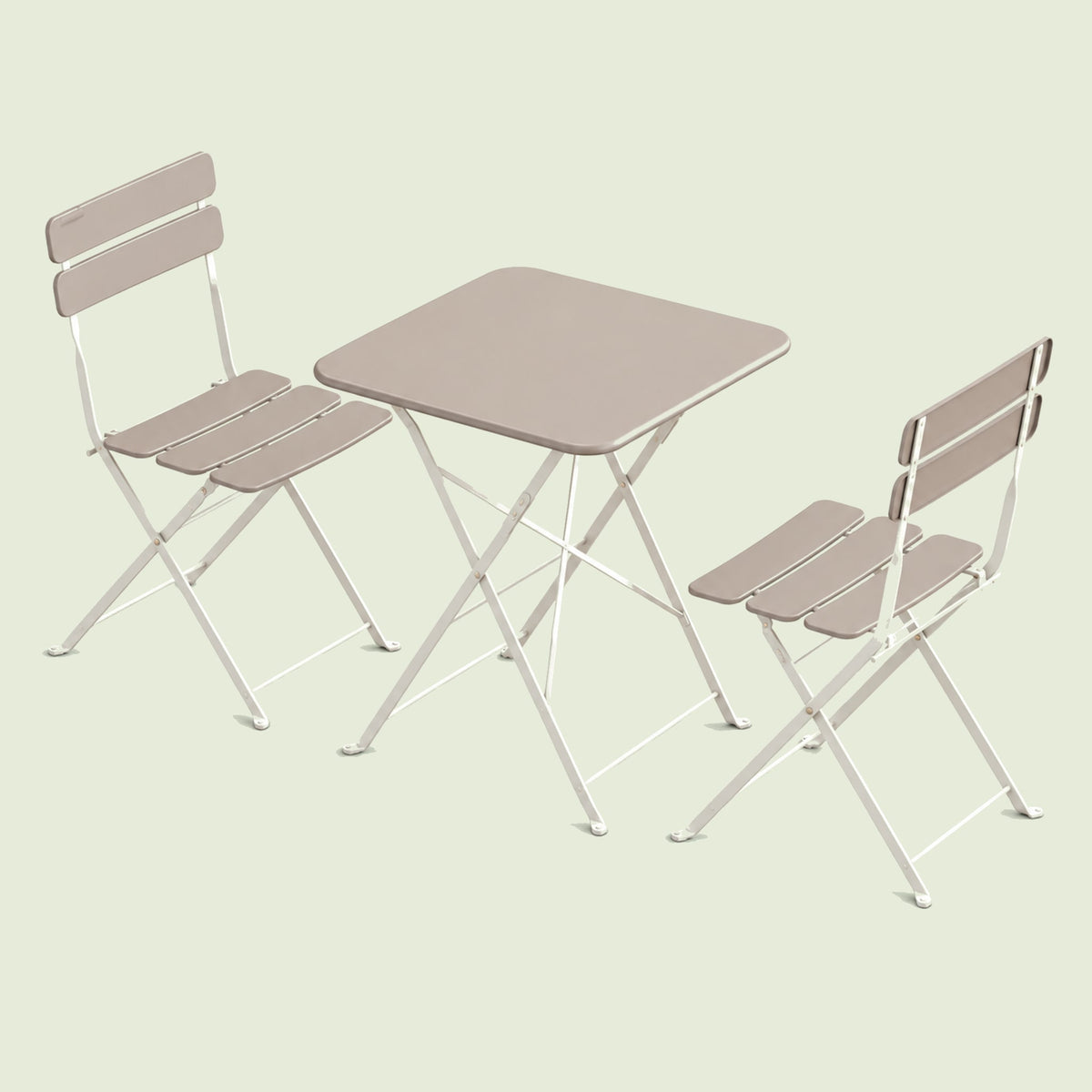 Outdoor Bistro Table and Chairs on a soft green background