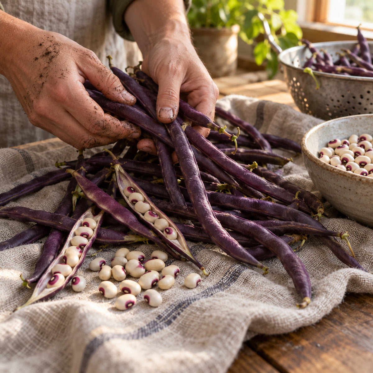 Pinkeye Purple Hull Cowpea Seeds harvest up close