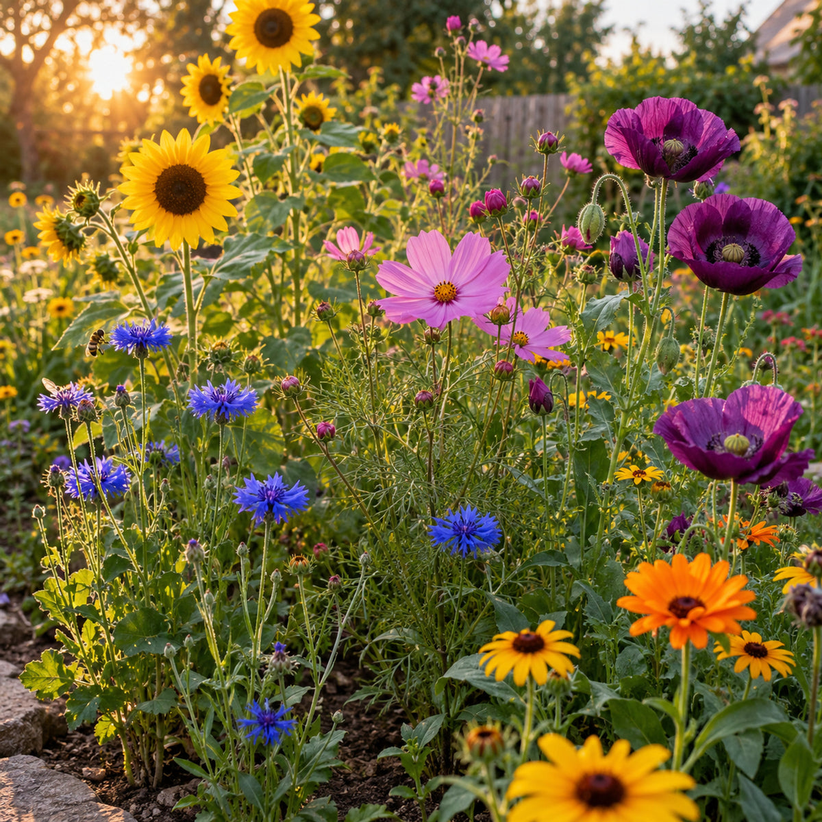 Pollinator Garden Flower Mix Seeds growing in a home garden