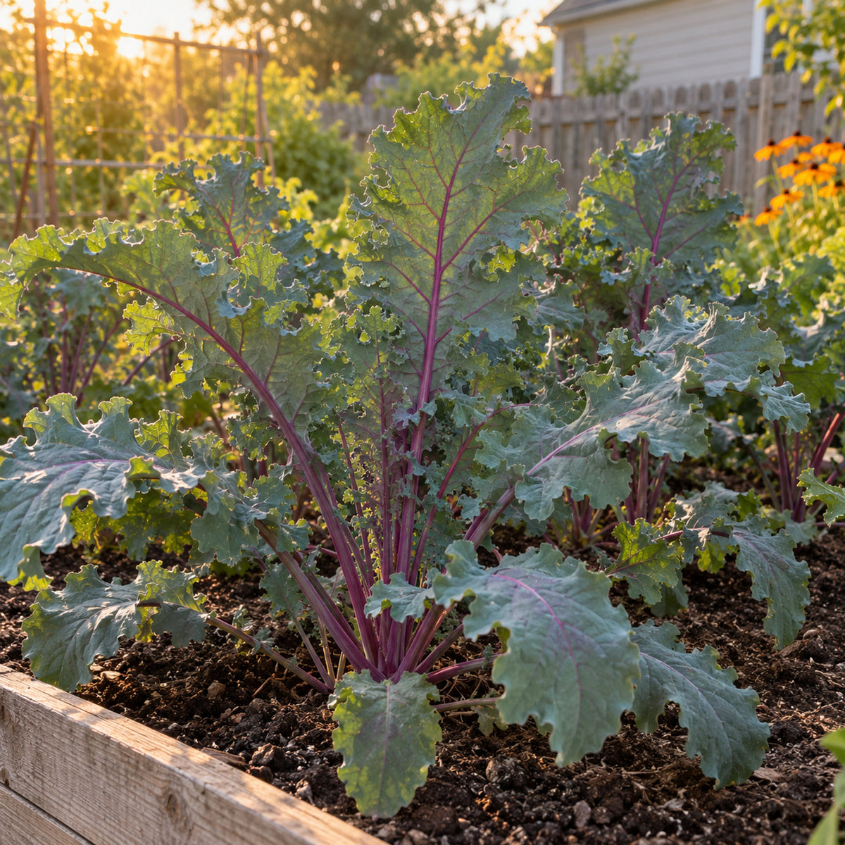 Red Russian Kale Seeds growing in a home garden