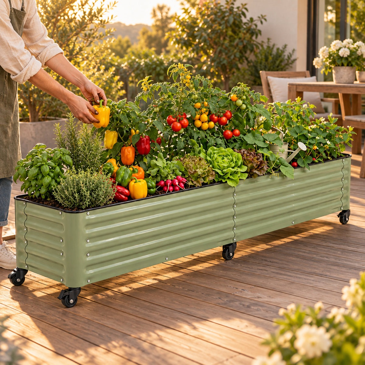 Rolling Garden Bed, 21 x 96 Inches in use in a home garden