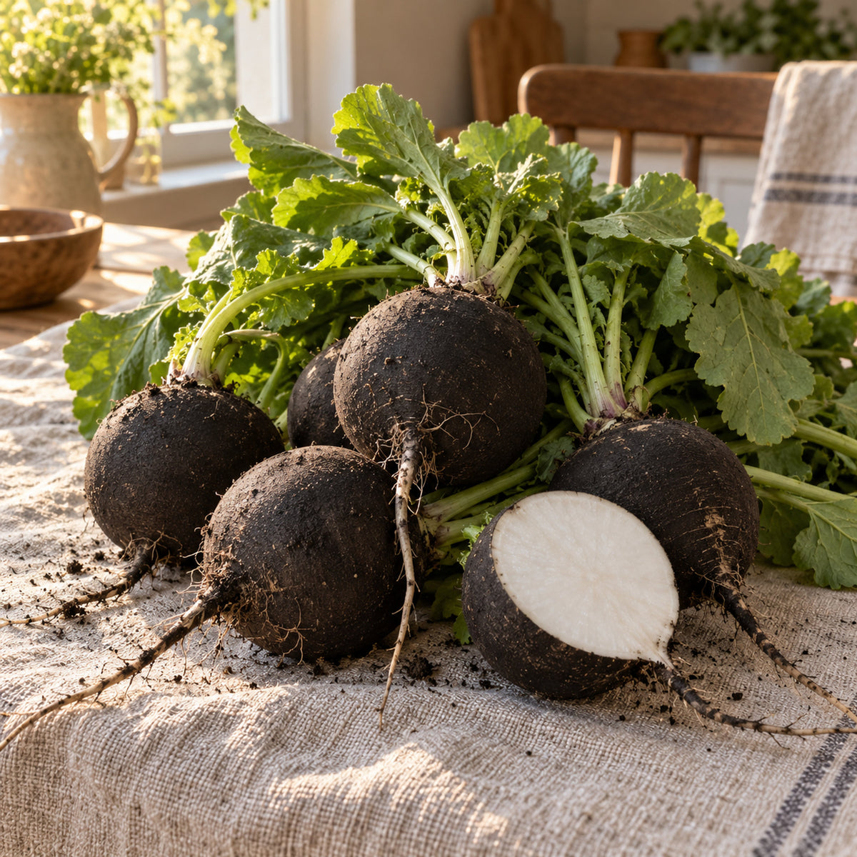 Round Black Spanish Radish Seeds harvest up close