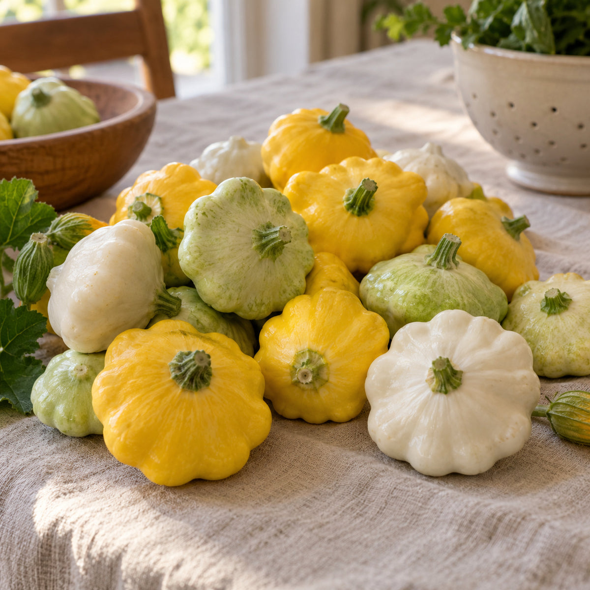 Scallop Summer Squash Blend Seeds harvest up close