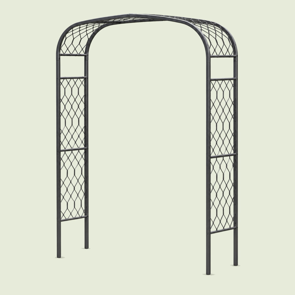 Shallow-Curve Garden Arch, Lattice Frame on a soft green background