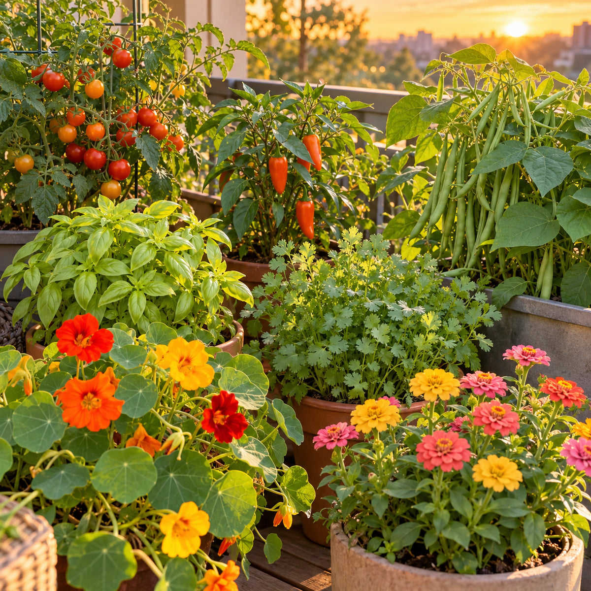 Small Space Vegetable and Flower Seed Mix growing in a home garden