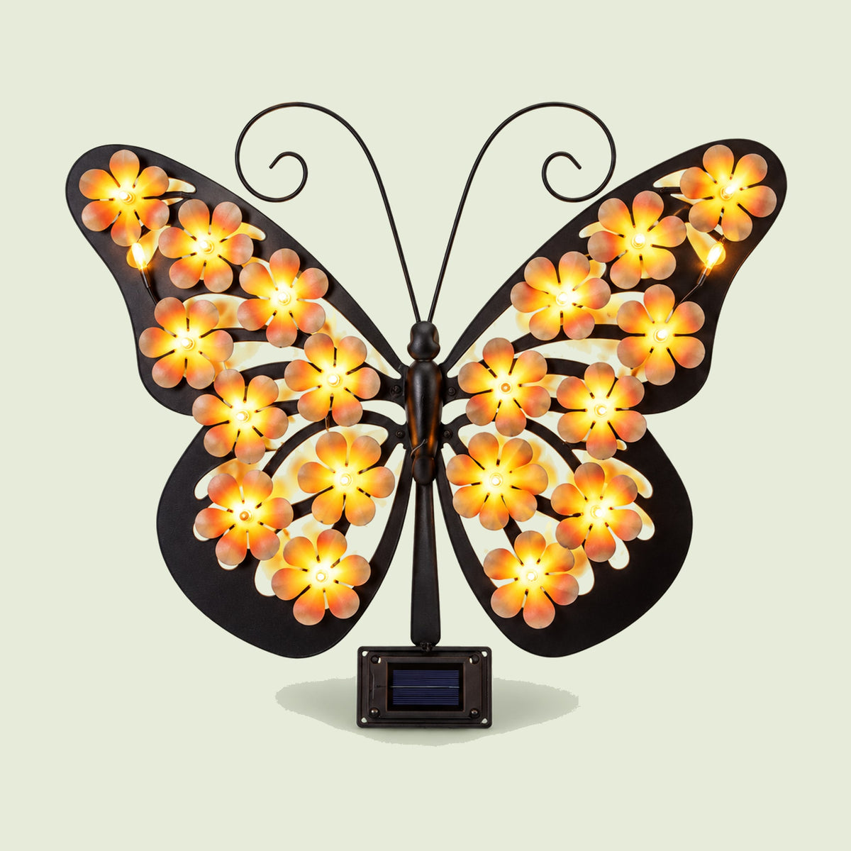 Solar Butterfly Wall Light on a soft green background