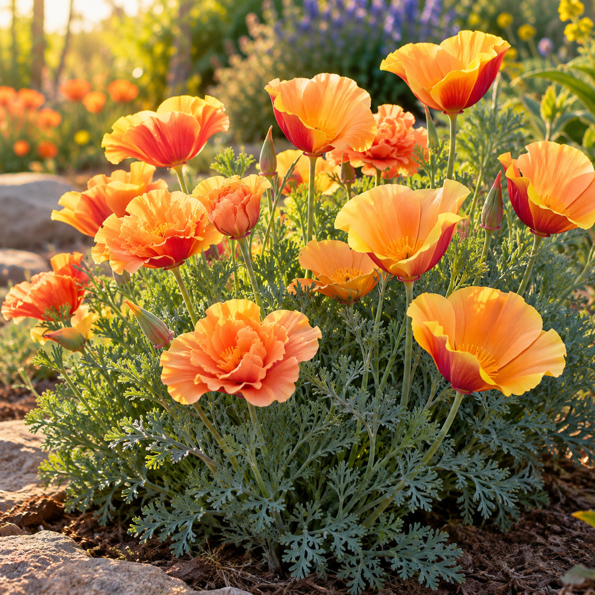 Sparky Apricot Poppy Seeds growing in a home garden