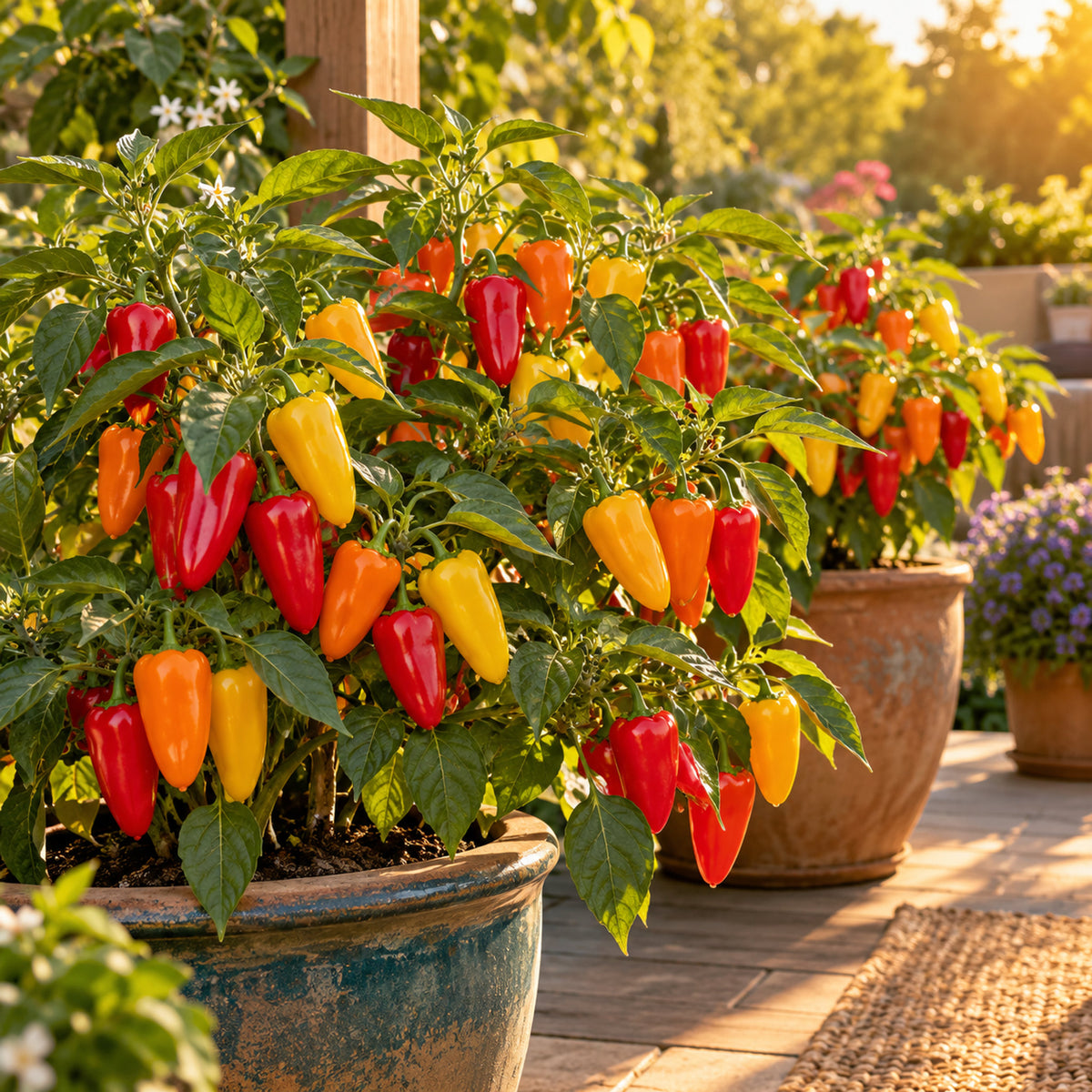 Sweet Snacking Pepper Blend Seeds growing in a home garden