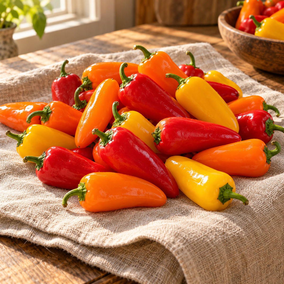 Sweet Snacking Pepper Blend Seeds harvest up close