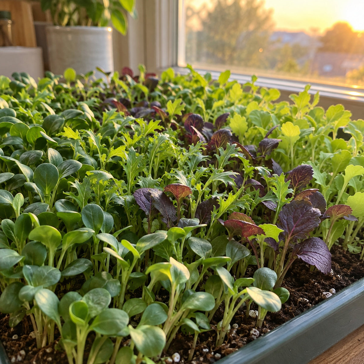 Umami Asian Microgreens Blend Seeds growing in a home garden