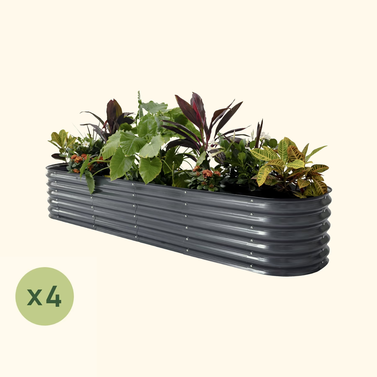 Product photo of four 17-inch modular metal raised beds