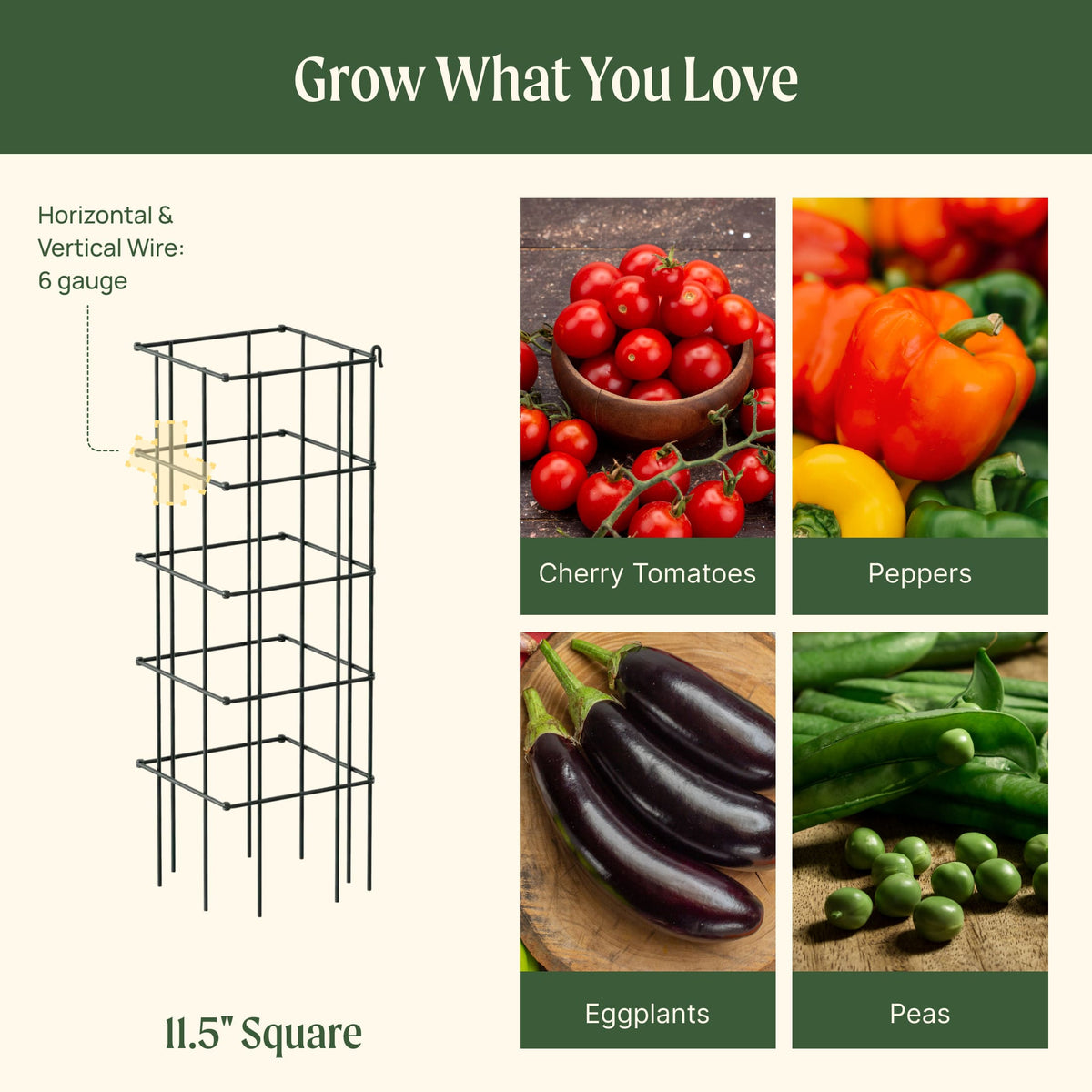 Product photo of modular square tomato cages, 11.5 inches