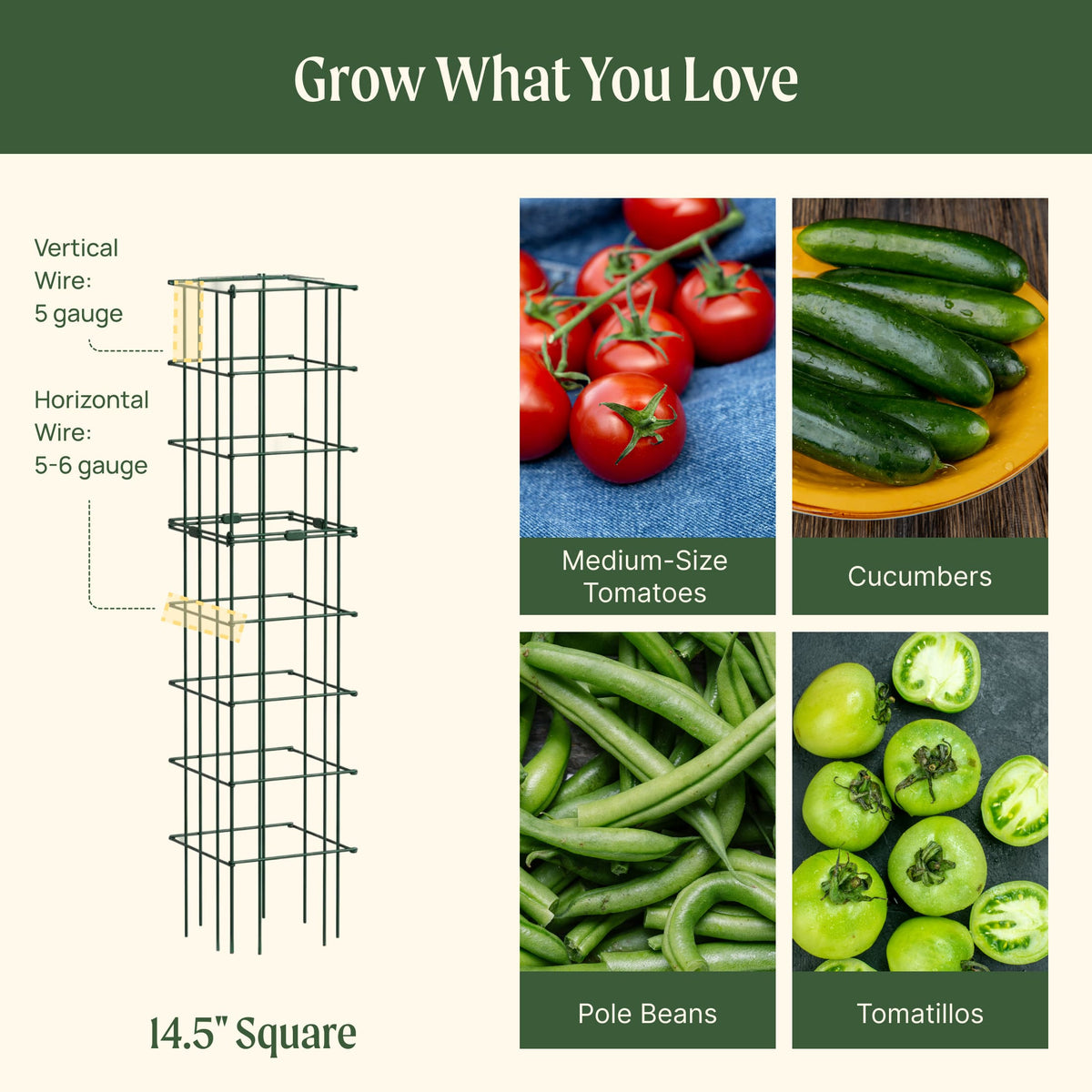 Product photo of modular square tomato cages, 14.5 inches