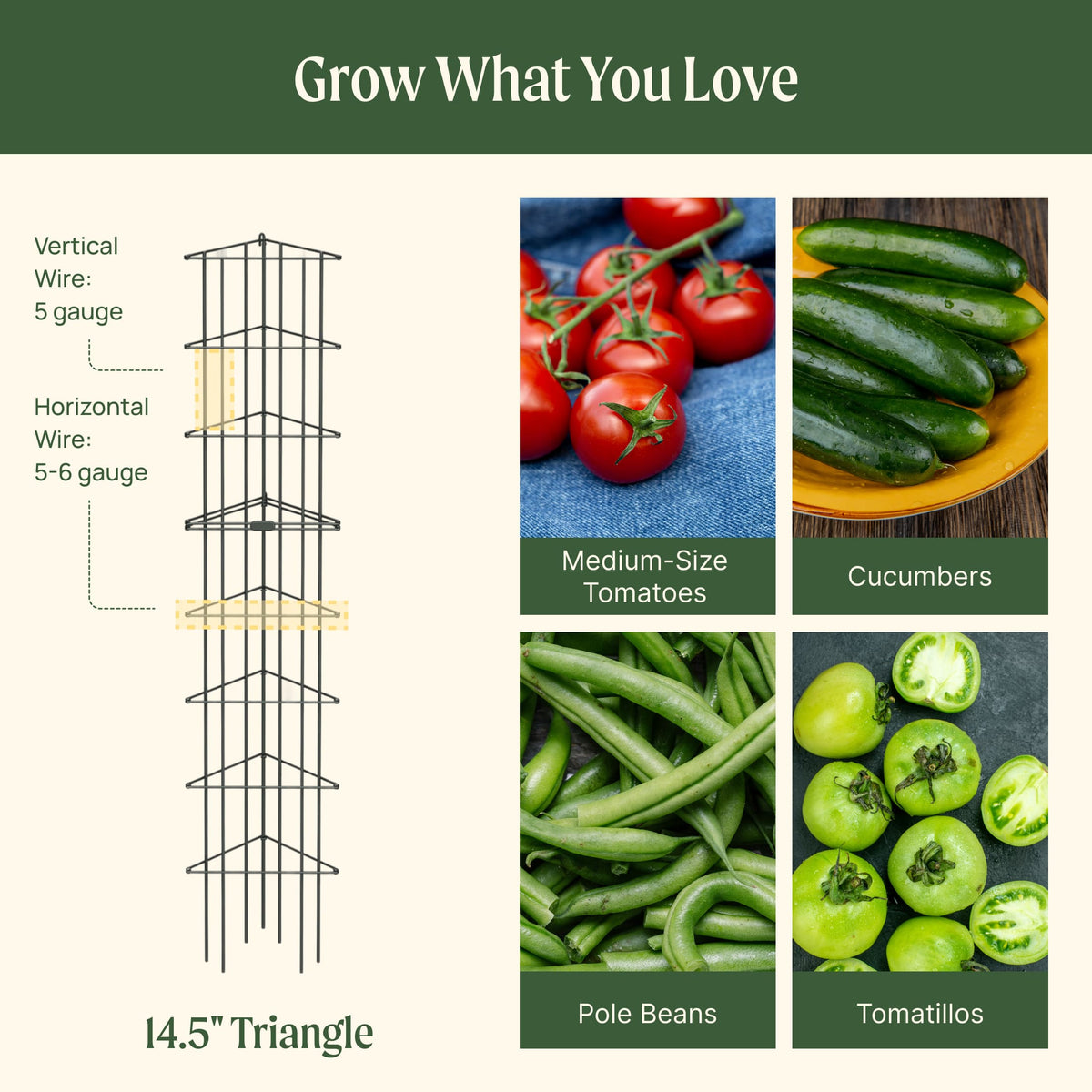 Product photo of modular triangle tomato cages, 14.5 inches