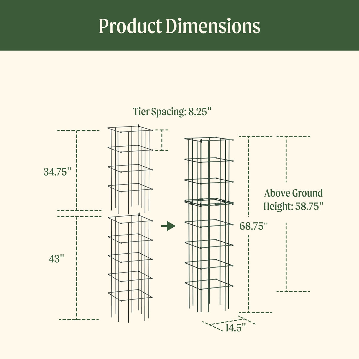 Product photo of modular square tomato cages, 14.5 inches
