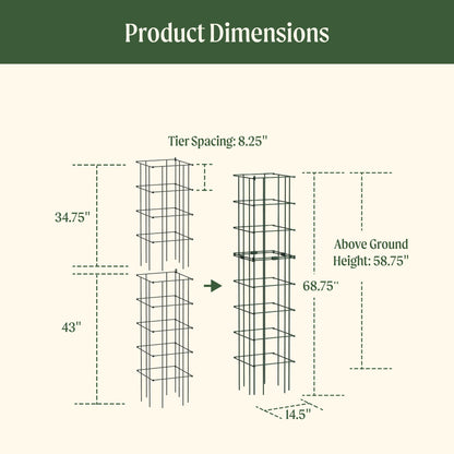 Product photo of modular square tomato cages, 14.5 inches