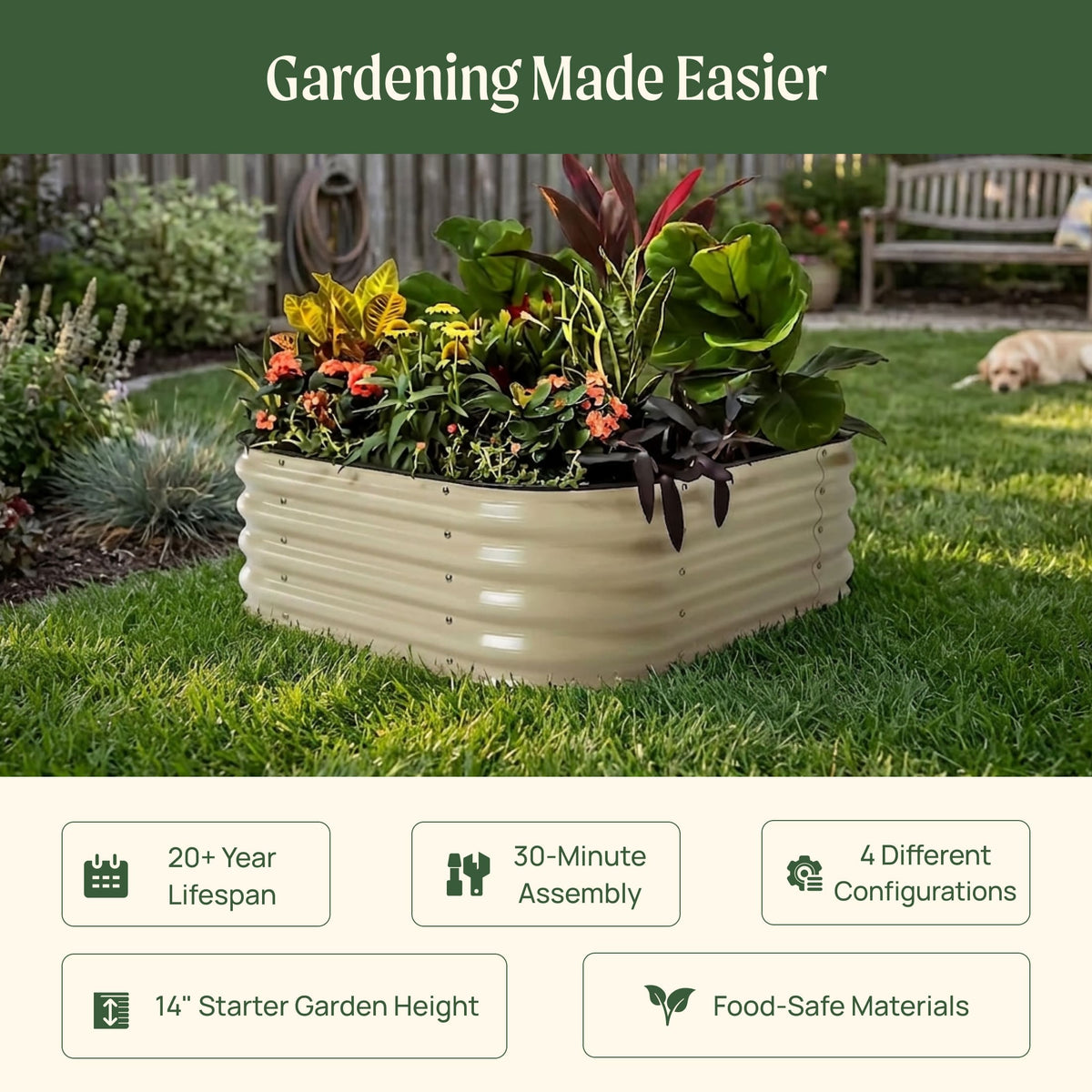 Small Modular Metal Raised Bed, 14 Inches Tall