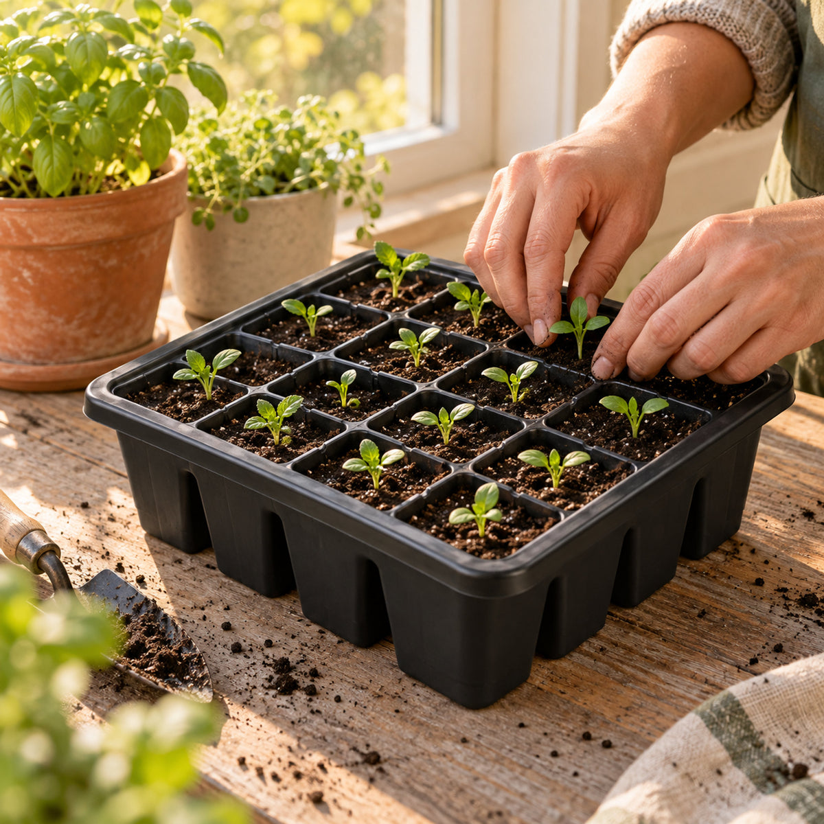 16 Cell Seed Starting Trays in use in a home garden