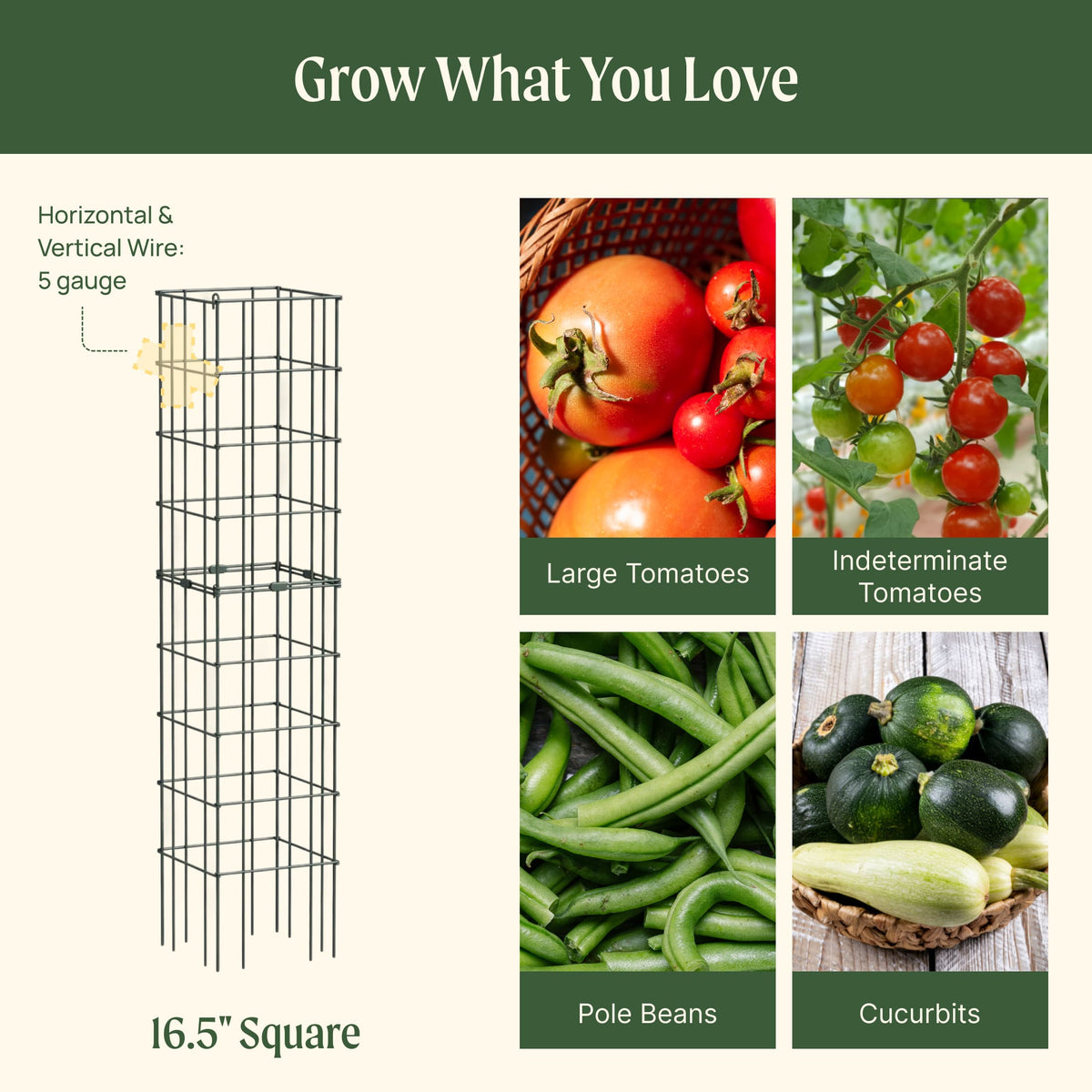 Product photo of modular square tomato cages, 16.5 inches