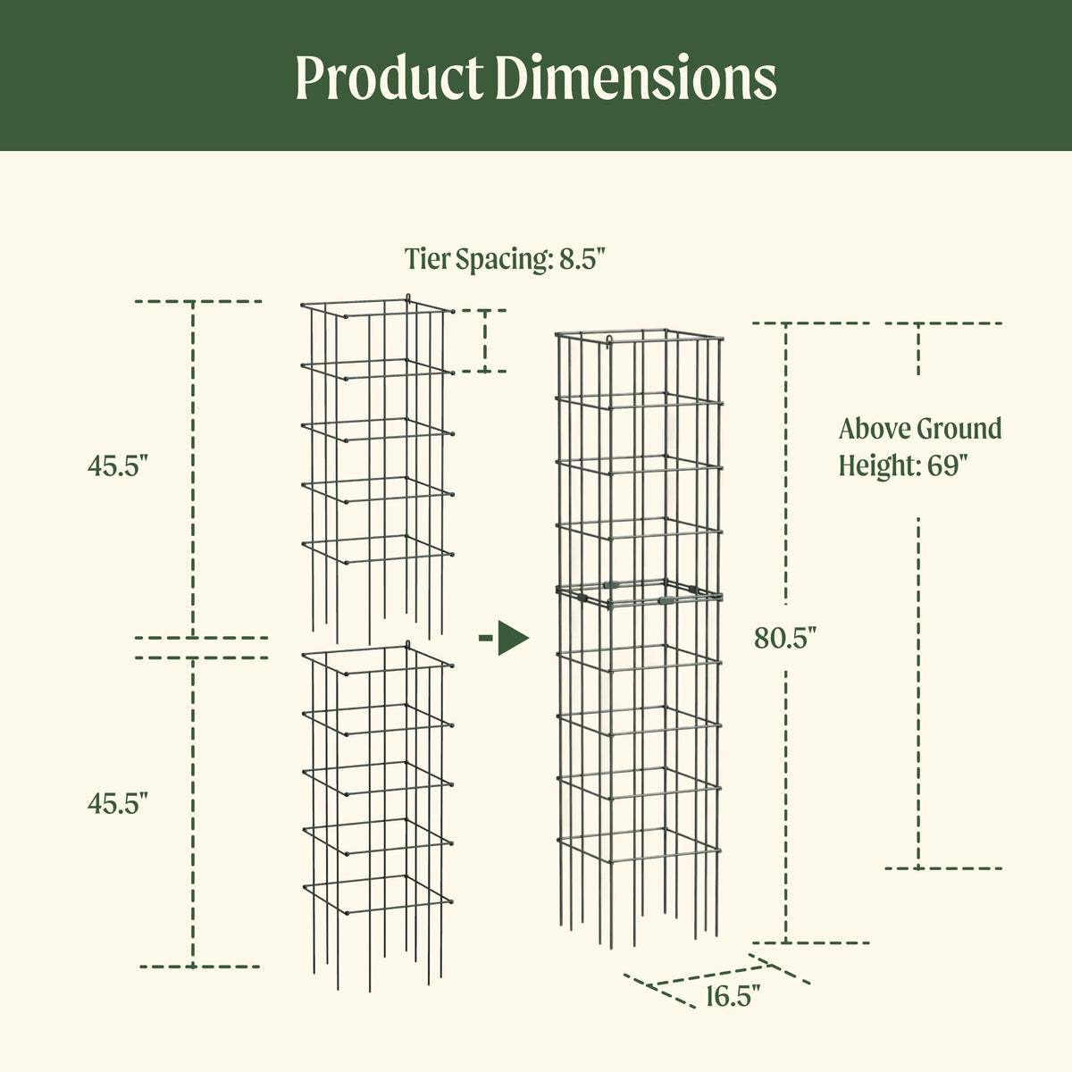 Product photo of modular square tomato cages, 16.5 inches