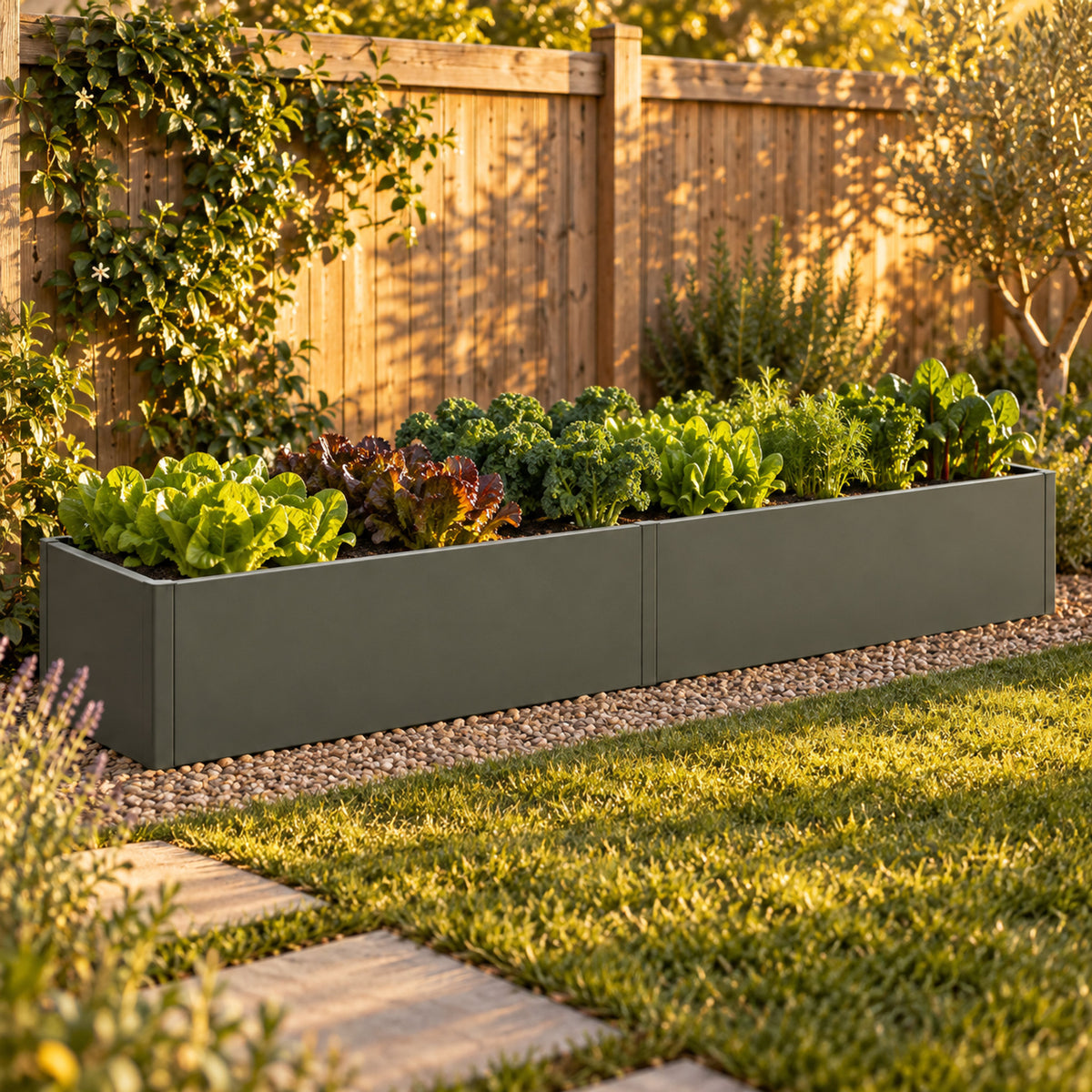 17-Inch-Tall Metal Raised Bed, 2 x 8 Feet in use in a home garden